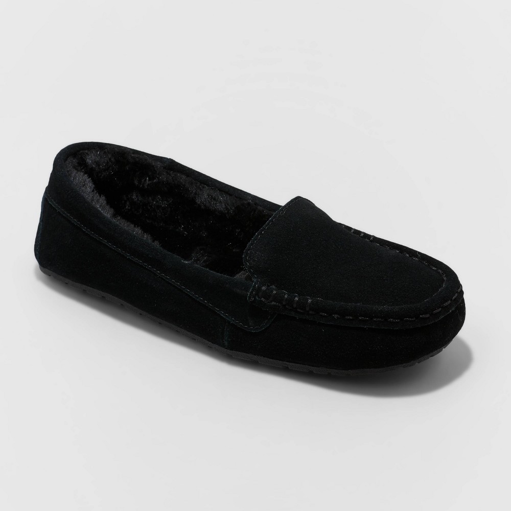 Women's Gemma Genuine Suede Moccasin Leather Slippers - Stars Above Black Size 9 