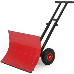 Heavy Duty Steel Snow Shovel with Wheels, Adjustable Handle & 5-Position Blade, 29 Inch, Black & Blue - 1 of 4