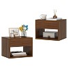 Resenkos Rustic Floating Nightstand Set of 2, Wood Wall Shelves and Floating Night Stand for Storage in Bedroom, Walnut Brown - 4 of 4