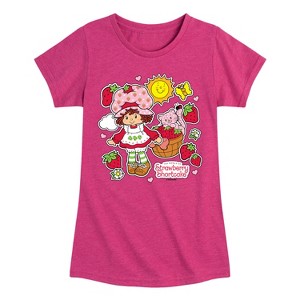 Girls' - Strawberry Shortcake - Vintage Stickers Style Fitted Short Sleeve Graphic T-Shirt - 1 of 4