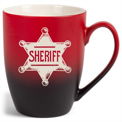 100 North Star Badge 10 Ounce Red and Black Two Toned Ombre, Comfortably Fits Your Hands, Ceramic Tea Coffee Cup Mug, Sheriff