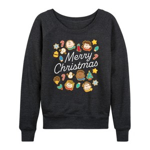 Women's - Peanuts - Merry Christmas Cookies Lightweight French Terry Wide Neck Long Sleeve Graphic Shirt - 1 of 4