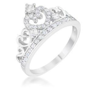 Slickblue Women’s 0.34ct CZ Rhodium Heart Crown Ring, Clear Cubic Zirconia, Simple Design, Sizes 5-10 - 1 of 4
