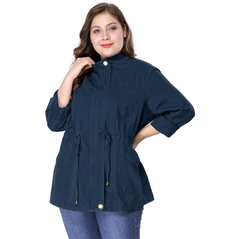 Agnes Orinda Women's Plus Size Winter Zipper Drawstring Waist Long Sleeve Utility with Pockets Fashion Jackets, 5 of 8