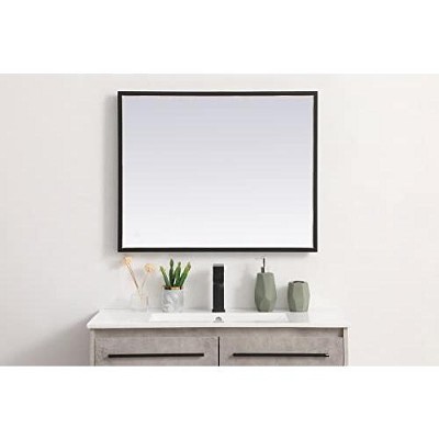 Elegant Black Aluminum Rectangular LED Mirror with Adjustable Color Temperature
