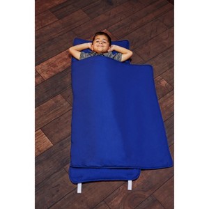 EVERYDAY KIDS Toddler Nap Mat –Solid Navy– Soft Microfiber, Rollup with Handle & Pillow, for Preschool, Daycare, or Travel -Ages 2-6 years - 1 of 4