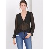 Allegra K Women's Deep V Neck Chiffon Swiss Dots Ruffle Hem Long Sleeve Peplum Shirt - 3 of 4