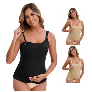 INSPIRE CHIC Women's 3 Packs Maternity Thermal Tank Tops with Built-In Bra with Adjustable Straps - 1 of 4