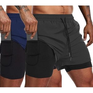 COOFANDY Men's 2 Pack Running Shorts 2 in 1 Workout Shorts Quick Dry Gym Training Athletic Jogger with Phone Pockets - 1 of 4