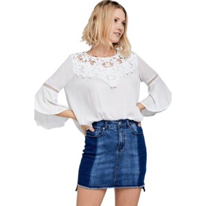 Slickblue Floral Lace Blouse, Women's Mesh Yoke Top with Tie-Back Bell Sleeves, Casual Style, S - 1 of 4