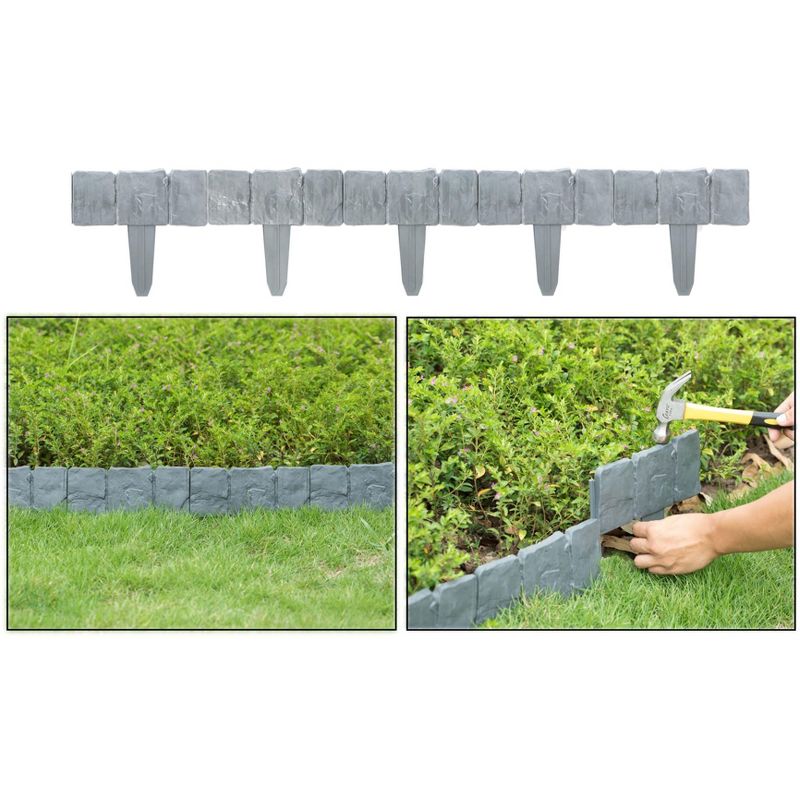 Gardenised Cobbled Stone Outdoor Lawn Edging Gate 10pk Interlocking Stakes, 1 of 11