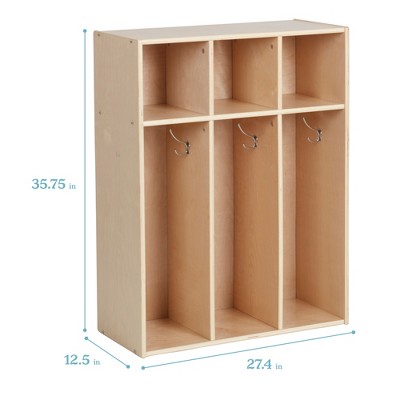 Natural Birch 3-Section Toddler Coat Locker with Hooks