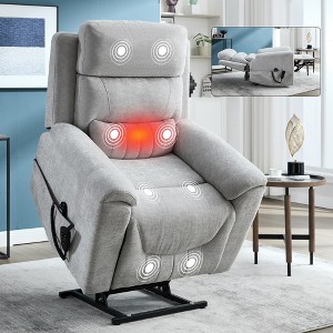 ChicFurnit Living Room Chair Arm Accent Chair Power Recliner with Dual Motor Lift Assist Massage Vibration Cup Holder, 30.31"*25.59"*22.04" - 1 of 4