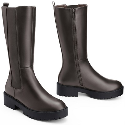 BLISSFUL STEP Women's Platform Mid Calf Chelsea Boots
