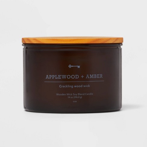 Lidded Glass Jar Crackling Wooden Wick Candle Applewood and Amber - Threshold™ - image 1 of 3