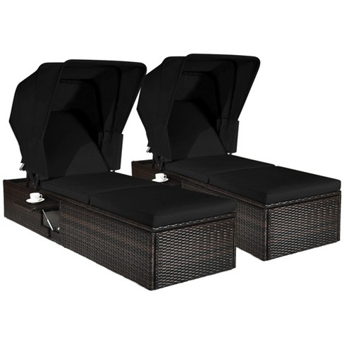 Black rattan chaise lounge sales