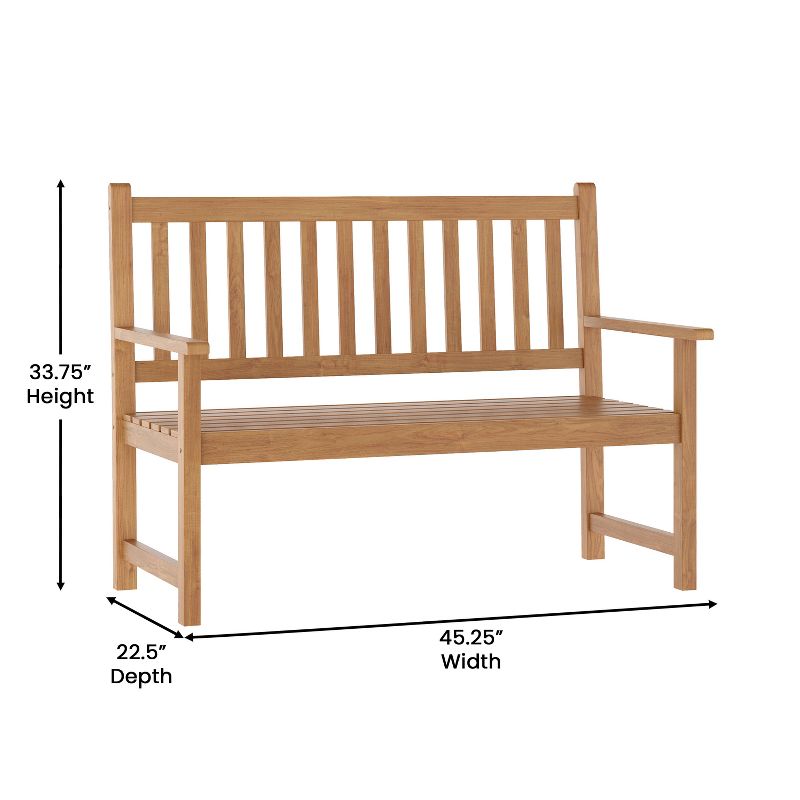 Flash Furniture Adele Commercial Grade Indoor/Outdoor Patio Acacia Wood Bench, 2-Person Slatted Seat Loveseat for Park, Garden, Yard, Porch, 4 of 10