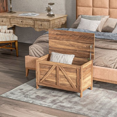 Brown Oak Farmhouse Storage Chest with Lift Top
