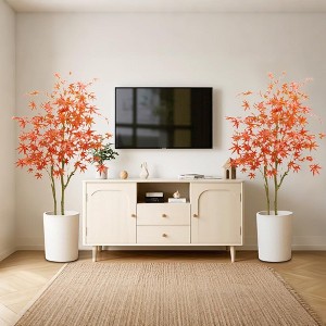 2Pcs Autumn Decoration,Artificial Maple Tree 180CM Artificial Trees Outdoor Indoor,Fake Tree with Planter Pot,Golden Plants for Home Garden - 1 of 4