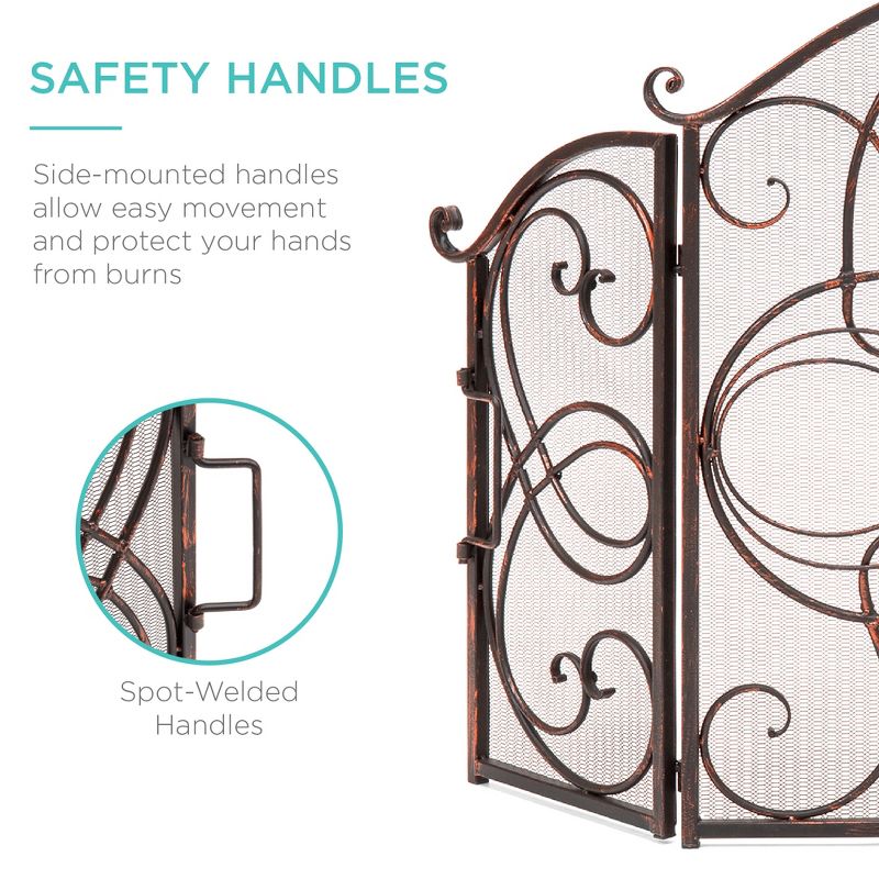 Best Choice Products 3-Panel 55x33in Wrought Iron Fireplace Safety Screen Decorative Scroll Spark Guard Cover, 6 of 9