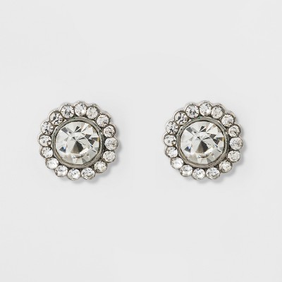 Pave Flower Stud Earrings - A New Day&#8482; Silver