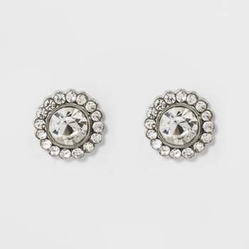 Pave Flower Stud Earrings - A New Day™ Silver
