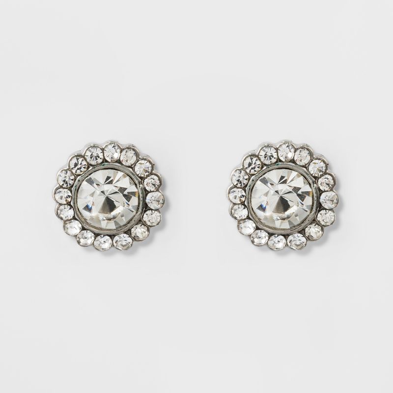 Pave Flower Stud Earrings - A New Day&#8482; Silver, 1 of 3