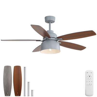 Sofucor Ceiling Fans with Lights and Remote Dimmable Quiet Ceiling Fans with Lights with Adjustable Drop Bar Cement for Bedroom Living Room Apartment