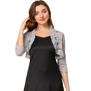 Allegra K Women's Elegant Ruffle Collar Sheer Floral Lace Crop Shrug - 1 of 4