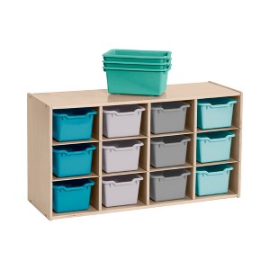 ECR4Kids Streamline 12 Cubby Tray Cabinet with 15 Scoop Front Storage Bins, 3x4, Natural - 1 of 4