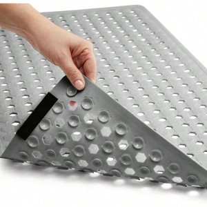 Patented Bath Tub Shower Mat, Machine Washable, 35x16 Inch, Gray Opaque, Suction Cups, Drain Holes, Soft on Feet - 1 of 4