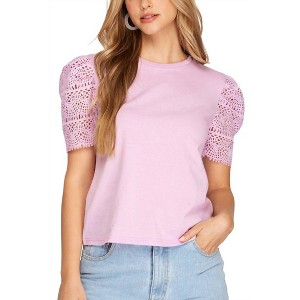 Women's Crochet Sleeve Top - SHE + SKY - 1 of 3