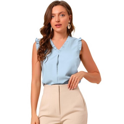 Inspire Chic Women's Ruffled Sleeveless Work Business Vintage Blouses ...