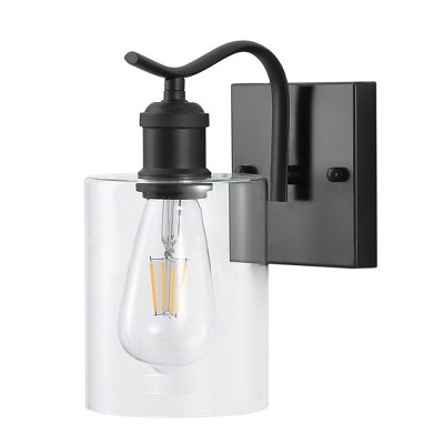 Dewdrop Vintage Black Wall Sconce with Clear Cylinder Glass Shade, Indoor Wall Mount Light Fixture