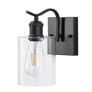Dewdrop Vintage Black Wall Sconce with Clear Cylinder Glass Shade, Indoor Wall Mount Light Fixture - 1 of 4