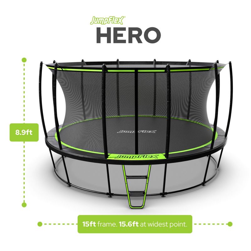 JumpFlex HERO 550 Pound Capacity 15 Foot Round Outdoor Backyard Trampoline Playset for Kids with Net Safety Enclosure and Ladder, Multicolor, 4 of 8