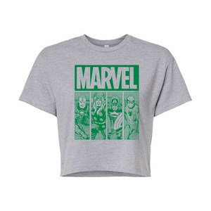 Women's - Marvel - St. Patrick's Day Green Grid Cropped Graphic T-Shirt - 1 of 4