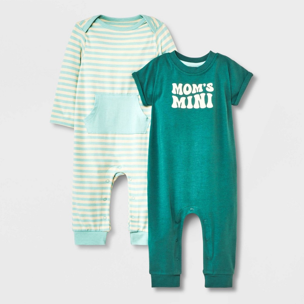 Baby 2pk Mama Romper Set - Cat & Jack™ Turquoise Green 0-3M/12 CasePack 