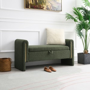 Modern Teddy Bed End Bench with Arms and Storage, Upholstered Large Foot Rest Stool, 52.25in Width - 1 of 4