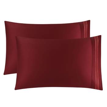 PiccoCasa Combed Cotton Embroidered Solid Pillowcases 2 Pcs