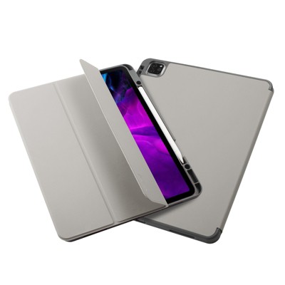 Insten - Soft TPU Tablet Case For iPad Pro 12.9" 2020, Multifold Stand, Magnetic Cover Auto Sleep/Wake, Pencil Charging, Light Gray