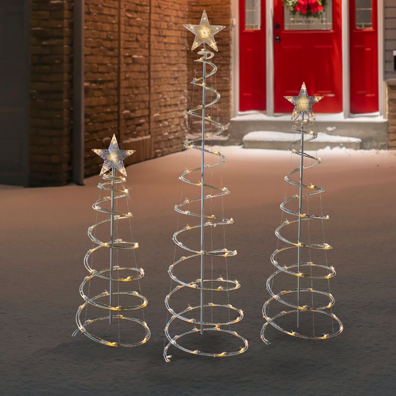 Northlight Set of 3 LED Lighted Warm White Outdoor Spiral Christmas Cone Trees 3', 4', and 6', 2 of 5