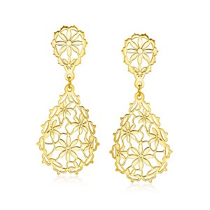 Ross-Simons Italian 14kt Yellow Gold Floral Drop Earrings - 1 of 4