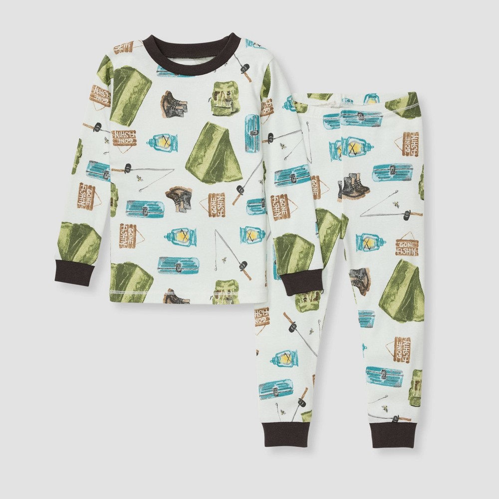 Photos - Other Textiles Burt's Bees Baby® Kids' 2pc 'Gone Fishin' Snug Fit Pajama Set - Gray/Green