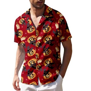 Mens Halloween Christmas Shirts Funky Santa Button Down Shirt Printed Short Sleeve Bowling - 1 of 4
