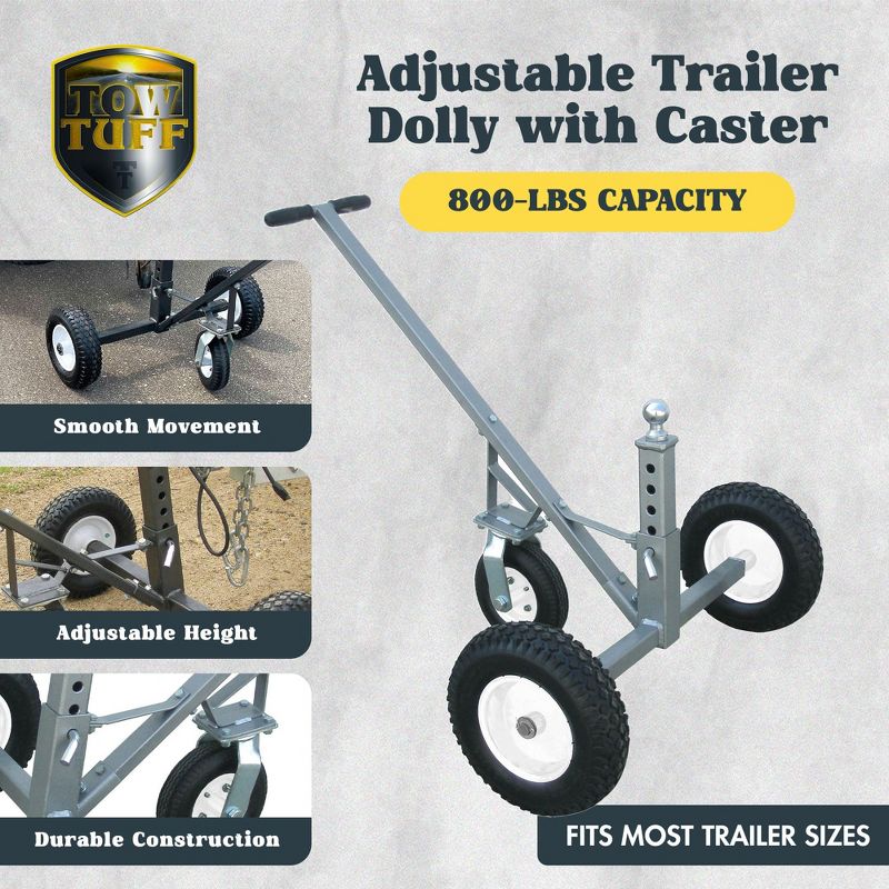 Tow Tuff TMD Adjustable Solid Steel Portable Trailer Dolly with Swivel Caster, 2 of 7