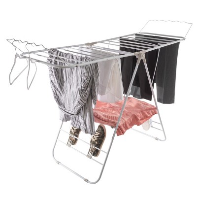 2-Level Foldable Clothes Drying Rack with Adjustable Gullwing - Costway