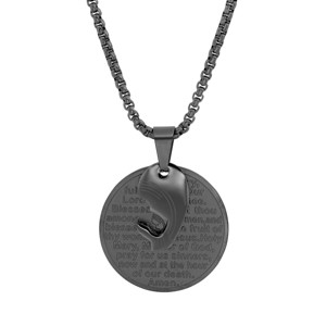 Steeltime 24" Men's black ip stainless steel Hail Mary prayer round pendant - 1 of 4