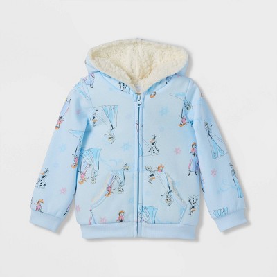 Toddler Girls' Frozen Sherpa Hooded Zip-Up Sweatshirt - 3T