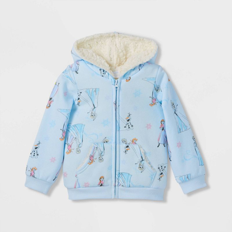 Toddler Girls' Frozen Faux Shearling Hooded Zip-Up Sweatshirt, 1 of 4